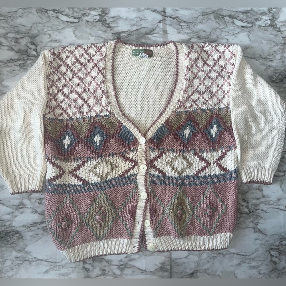 Women's American Weekend aryle plaid pink button cardigan sweater size large